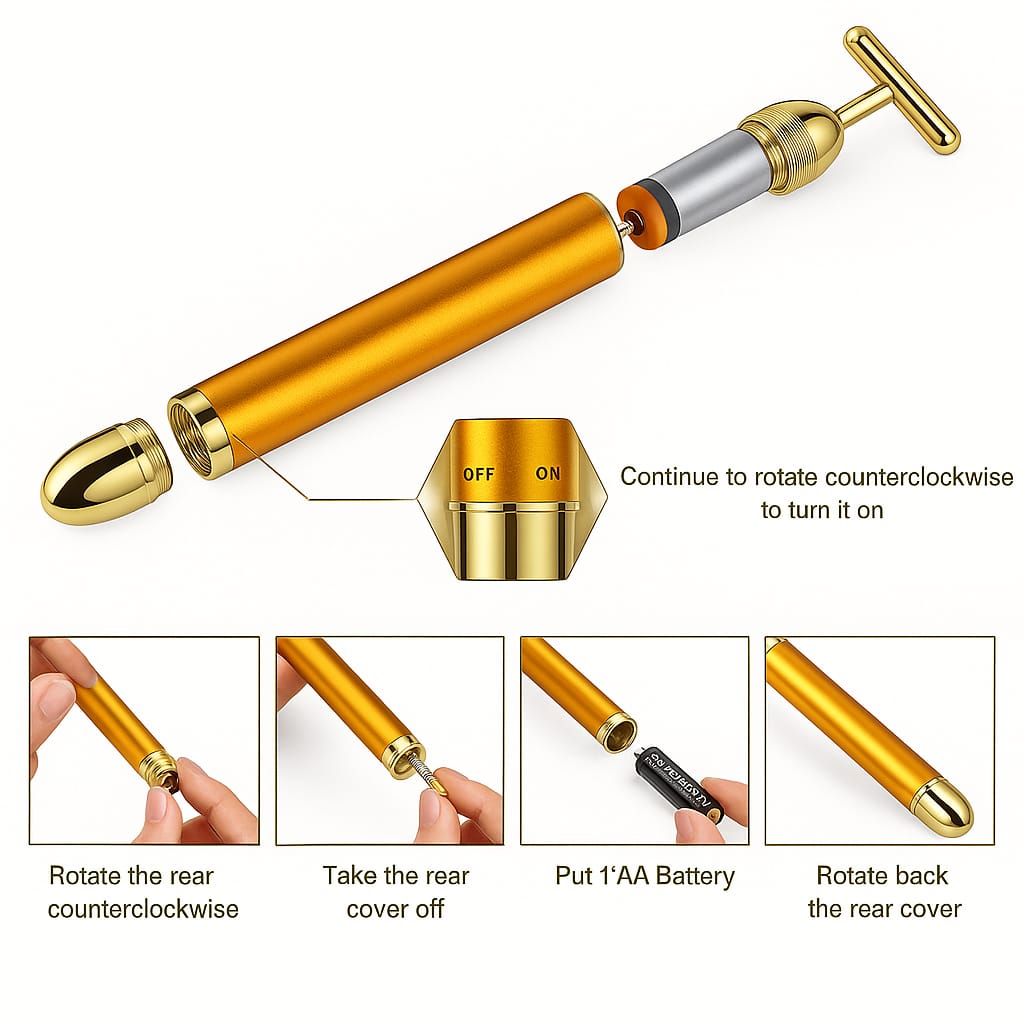 24K Gold Energy Beauty Bar Electric Facial Massage Roller